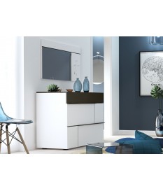 Commode design laquée blanche et grise 3 tiroirs