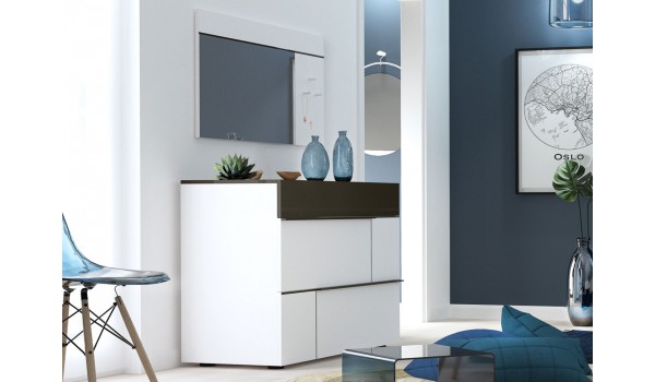 Commode design laquée blanche et grise 3 tiroirs