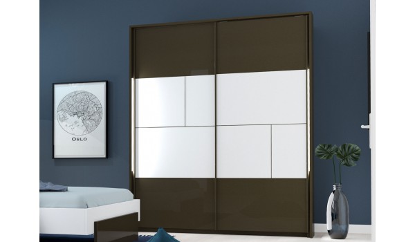 Armoire coulissante blanc et gris laquée