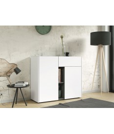 Commode 2 portes 1 tiroir 2 niches blanche & grise