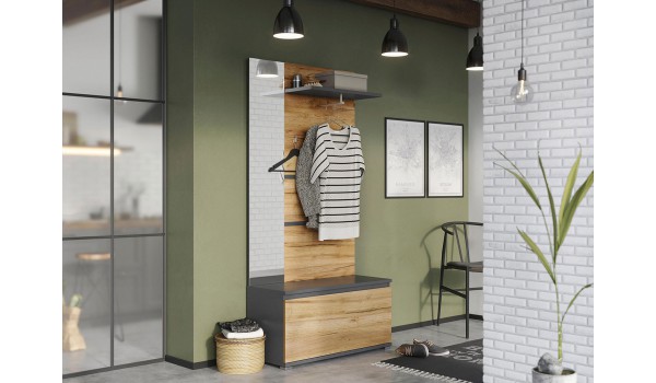Ensemble d'entrée compact bois et gris