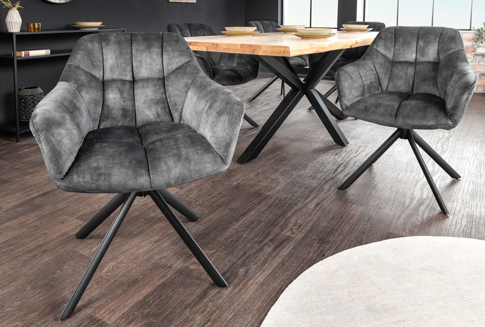 fauteuils salle à manger gris velours