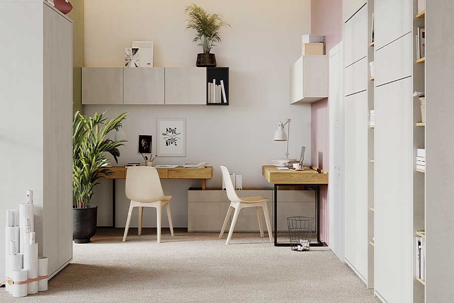 double bureau d'angle avec rangement pour deux personnes