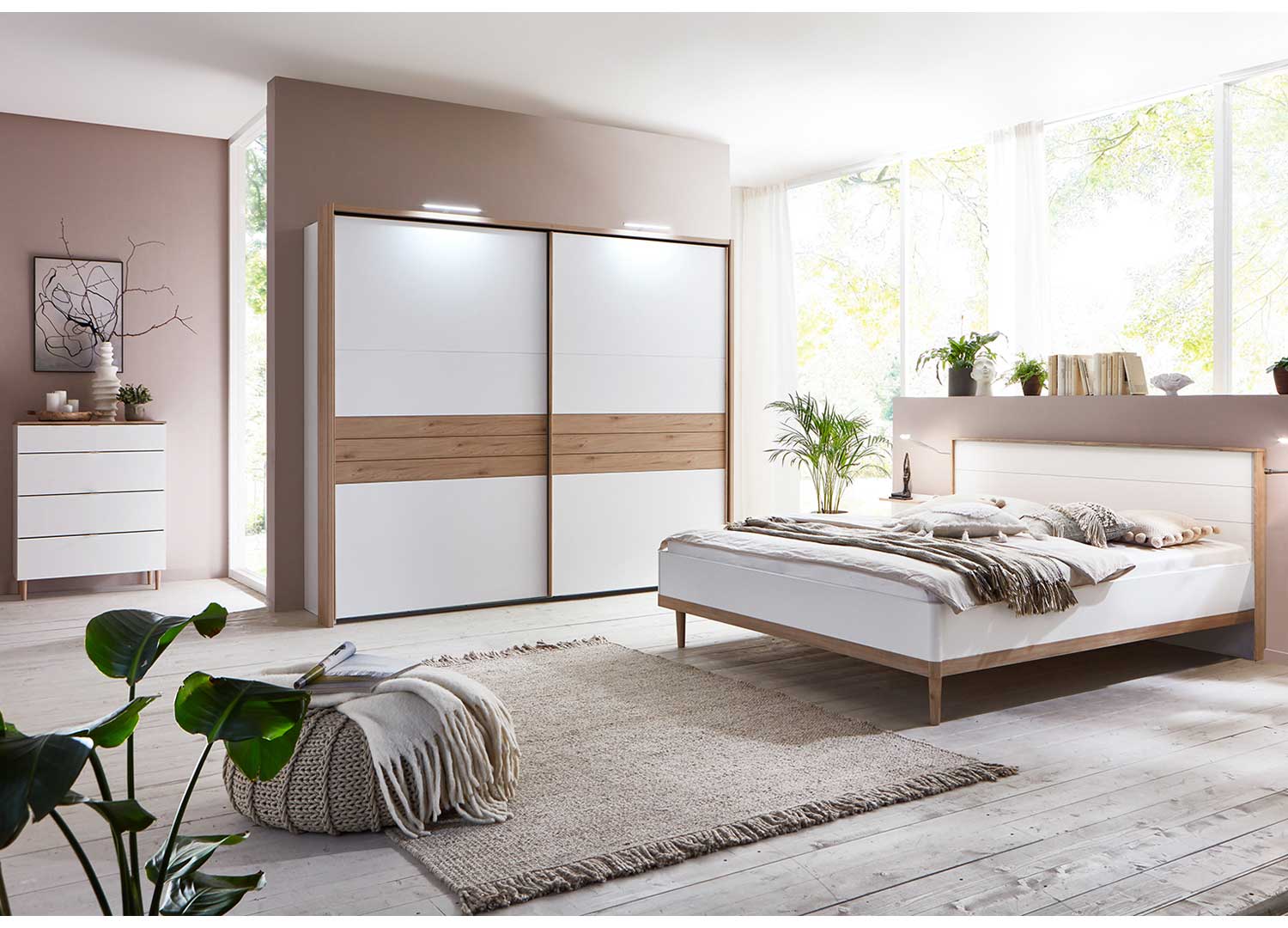 LIT ADULTE 180X200 XXL AVEC TËTE DE LIT ARMOIRE ET COMMODE
