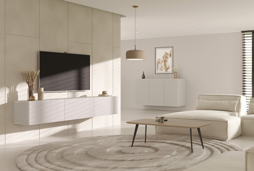 mobilier salon suspendu blanc