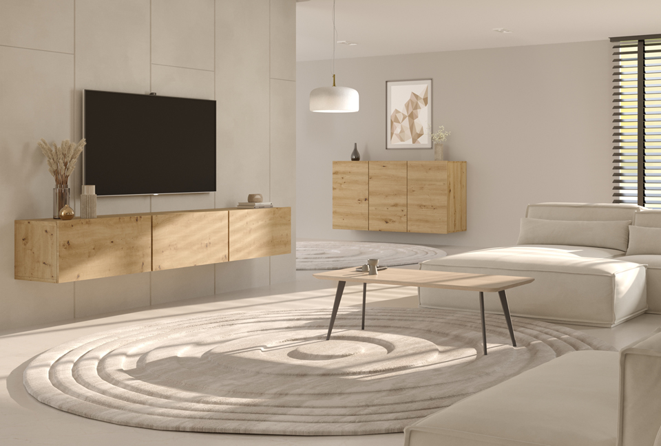 MEUBLE DE SALON SUSPENDU COULEUR BOIS